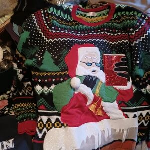 Holiday Time Festive Santa Crewneck Sweater - Red, Green, Black